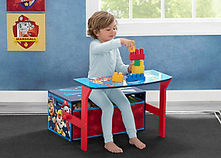 Bring action-packed adventure to your child’s space with the Nick Jr. PAW Patrol Activity Bench by Delta Children. With adorable artwork and a smart, multifunctional design, this is the paw-fect choice for your growing child. The incredibly versatile, 3-in-1 design converts from an activity bench with storage to a desk—seamlessly transitioning from playtime, to study time, crafts or even meal time—in seconds. Designed at an ideal, kid-sized height, the clever construction also boasts generous storage underneath with two fabric bins—perfect for organizing toys, books or art supplies. A must-have for any PAW fan, the piece helps bring animated excitement to any activity with its vibrant graphics of Chase, Marshall and the rest of the pack.For any questions regarding delta children products, please contact consumersupport@deltachildren.com monday to friday, 8:30 a.m. To 6 p.m. (est) | Made of wood, engineered wood, metal and fabric | Recommended for ages 3+ | 2 fabric bins | Easy assembly