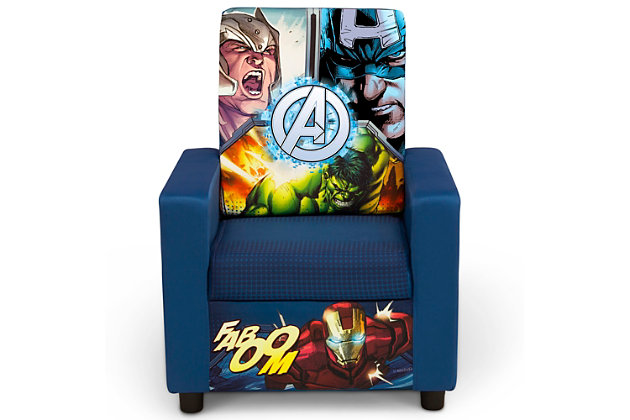 Bring home the power of the Avengers with this Marvel Avengers High Back Upholstered Chair from Delta Children. Super-saturated colors vividly bring the Hulk, Iron Man, Captain America and Thor to life. A high, padded back and arms create a cozy, kid-sized spot that’s just for them.For any questions regarding delta children products, please contact consumersupport@deltachildren.com monday to friday, 8:30 a.m. To 6 p.m. (est) | Made of wood, fabric and metal | Recommended for ages 18 months and up | Holds up to 100 pounds | Wipe clean with mild soap and water | No assembly required