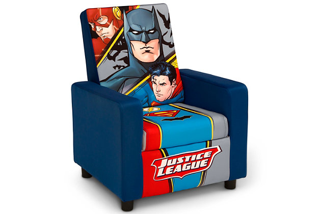 Your child’s favorite Justice League characters will always have their back. The DC Comics Justice League High Back Upholstered Chair from Delta Children features bold graphics of Batman, Superman and Flash for an action-packed design. A high, padded back and arms create a cozy, kid-sized spot perfect for your burgeoning superhero.For any questions regarding delta children products, please contact consumersupport@deltachildren.com monday to friday, 8:30 a.m. To 6 p.m. (est) | Made of wood, faux leather fabric and metal | Recommended for ages 18 months and up | Holds up to 100 pounds | Wipe clean with mild soap and water | No assembly required