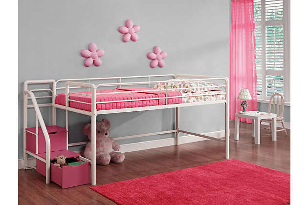 Kids Junior Twin Loft Bed With Storage, Twin Loft Bed With Storage Steps