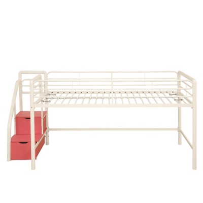 Kids Junior Twin Loft Bed with Storage Steps, White, large