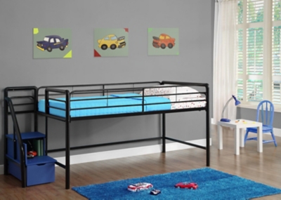 Kids Junior Twin Loft Bed with Storage Steps, Black