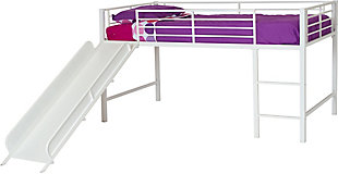 Kids Junior Twin Loft Bed with Slide, White, large