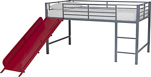 Kids Junior Twin Loft Bed with Slide, Red/Silver Finish, large