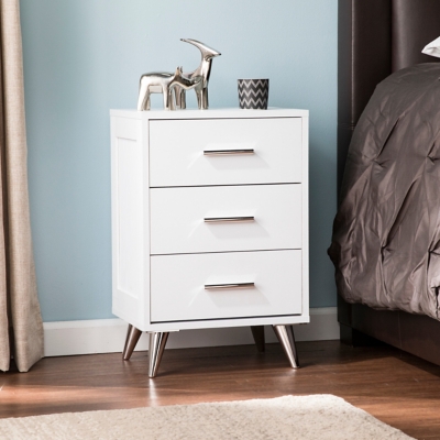 Three Drawer Nightstand, White, large