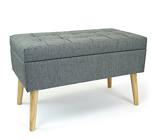 Kids Brooklyn 32" Gray Upholstered Storage Bench Tufted Lift Top, , large
