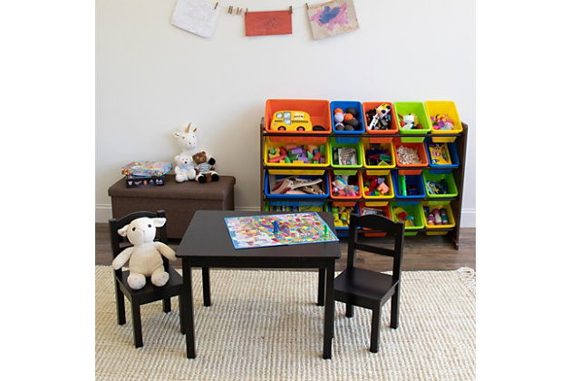 Playtime is a lot more fun—for you and them—when your kids can easily take out their toys, books and games, and clean up in no time. Supersized to offer 40% more storage than typical toy organizers, the Humble Crew extra-large toy organizer with 20 storage bins is an absolute essential for your family room, kids’ room or play area.Sturdy engineered wood frame with reinforced steel dowels | 20 durable/removable/interchangeable plastic bins (16 standard; 4 large) | 4-tier design | Bpa/phthalate free; easy to clean | 20 lb. (per level) weight capacity | Some assembly required