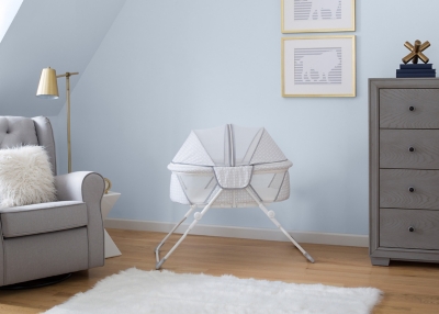 Delta Children Ez Fold Ultra Compact Travel Bassinet, White/Gray, large