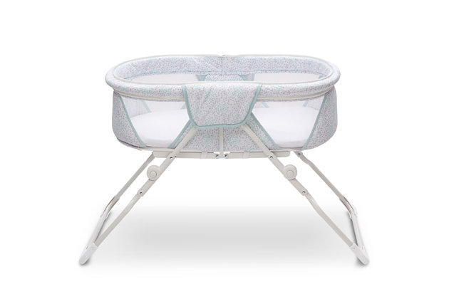 Whether you’re traveling with your baby or in need of a portable sleeper in your home, the EZ Fold Ultra Compact Travel Bassinet from Delta Children makes naptime and bedtime a breeze. The most compact full-size bassinet available, this sleeper ensures your baby has the room they need to rest comfortably while the lightweight design means you can travel without trouble. Easy to setup and store away, the bassinet requires no assembly, and folds flat—the included travel bag makes every outing feel stress-free. Designed with mesh panels on the sides for airflow and increased visibility, this travel bassinet provides the ideal environment for rest and relaxation. A removable canopy protects your little one from curious pets, mosquitos and other insects, and then effortlessly zips off when not needed.For any questions regarding delta children products, please contact consumersupport@deltachildren.com monday to friday, 8:30 a.m. To 6 p.m. (est) | Made of metal, plastic and fabric | Birth to five months; holds up to 15 lbs. | Ultra-compact fold down design with an included travel bag for easy transport or storage; no assembly required | Mesh sides provide added ventilation and increased visibility | Removable canopy keeps baby from curious pets, mosquitos and other insects while creating a cozy sleep space | Includes machine-washable mattress pad | Jpma certified to meet or exceed all safety standards set by the cpsc & astm