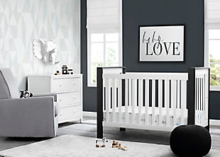 The Miles 4-in-1 Convertible Baby Crib by Delta Children marries modern design and rustic charm. Grounded by slab legs, the contemporary shape of this crib is framed in contrasting trim that is slightly textured for an earthy touch. Built to stylishly accommodate each stage in your child's life, this crib features three convenient mattress heights that can be lowered as your baby grows—and when your child is ready to independently get in and out of bed, just add the conversion rail to transform this sleek crib into a toddler bed, daybed or sofa.For any questions regarding delta children products, please contact consumersupport@deltachildren.com monday to friday, 8:30 a.m. To 6 p.m. (est) | Made of wood and metal | Converts to a toddler bed (guardrail not included, sold separately), daybed and sofa | Pair this crib with any delta children pieces in matching colors to complete your baby's nursery | Adjustable height mattress support with 3 convenient positions to grow with your baby | Uses a standard size crib mattress (sold separately) | Assembly required
