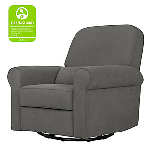 Cradle your baby for comfortable late night feedings in the Ruby recliner and glider by DaVinci. A spacious seating option, the Ruby with 360-swivel motion includes a gentle forward/backward gliding motion when not reclined. With soft and durable heathered polyester upholstery and plush armrests, the Ruby is designed for ease of use well beyond the nursery years. A matching lumbar pillow is included for additional back support and comfort.Polyester fabric | Metal base | Smooth reclining function with popup leg rest and leaning backrest | Plush armrests for comfortable feedings | 360-degree swivel | Gentle gliding motion | Firm back with lumbar pillow for extra lower back support | Meets all CA TB117-2013 flammability requirements