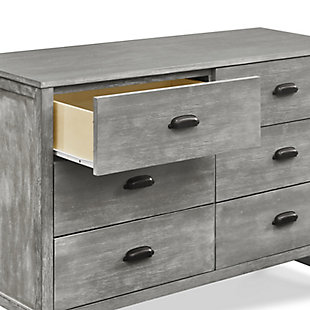 The farmhouse-inspired Fairway double dresser is a functional and stylish addition to the home. Features six spacious drawers, a rustic scratch finish, clean-lined feet and classic cup drawer pulls that are right on trend. Pair with the Fairway 3-drawer dresser for a beautifully coordinated ensemble.Made of pine wood and engineered wood | Cup style drawer pulls | Metal drawer glides with stop mechanisms for added safety; anti-tip kit included | Meets ASTM international and U.S. CPSC safety standards | Finished in non-toxic, multi-step painting process, lead and phthalate safe