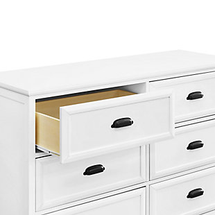 Merging classic Americana styling with a modern farmhouse aesthetic, the Charlie Homestead double dresser has wonderful staying power. Six spacious drawers offer plenty of room for clothes, blankets and more.Made of pine wood and TSCA-compliant engineered wood | Cup style drawer pulls | Metal drawer glides with stop mechanisms for added safety; anti-tip kit included | Meets ASTM international and U.S. CPSC safety standards | Finished in non-toxic, multi-step painting process, lead and phthalate safe