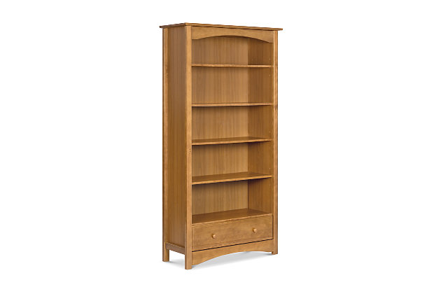 The MDB bookcase offers plenty of storage options with its five adjustable shelves and one smooth and spacious drawer. Keeping your child's favorite books and toys handy, the bookcase brings timeless charm to his or her room with classic lines and gentle curves. Its versatile style complements a wide range of nursery decor.Made of pine wood and TSCA-compliant engineered wood | Five adjustable shelves with a spacious bottom drawer | Stop mechanism on drawer for added safety and anti-tip kit included | Meets ASTM international and U.S. CPSC safety standards | Finished in non-toxic, multi-step painting process, lead and phthalate safe | Assembly required