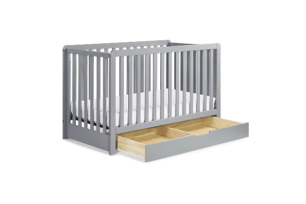 The Carter’s Colby crib with spacious trundle drawer combines clean lines and a spacious, built-in trundle for a beautiful and practical nursery. Converts to a toddler bed, daybed and size bed for use long past the nursery years. Coordinates with the Colby 3-drawer and 6-drawer dressers for a beautiy equipped ensemble.Made of pine wood and engineered wood | Spacious trundle drawer allows for additional storage | Mattress platform offers four adjustable height options to accommodate your growing baby | GREENGUARD Gold Certified - screened for 360 VOCs and over 10,000 chemicals | Converts to toddler bed, daybed and size bed (conversion kits sold separately) | Mattress sold separately | Assembly required