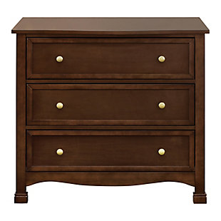 The Kalani 3-drawer dresser is the smart storage solution for the classic Kalani, Emily and Porter nursery collections. Three spacious drawers provide ample storage to organize all of baby’s necessities, while its thoughtful design ensures a style fit for any nursery or bedroom. Brilliant details of this dresser include recessed front drawer panels, a gently curved apron front and curved top sides.Made of pine wood and TSCA-compliant engineered wood | Metal hardware | Metal drawer glides with stop mechanisms for added safety; anti-tip kit included | Meets ASTM international and U.S. CPSC safety standards | Finished in non-toxic, multi-step painting process, lead and phthalate safe