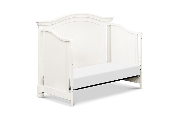 With carved posts and classic arches, the Louis crib exudes heirloom charm. A perfect centerpiece for your classic nursery, the crib is detailed with a full back-panel, tailored posts and feet that create a structured environment for baby.Made of pine wood and TSCA-compliant engineered wood | Mattress platform offers four adjustable height options to accommodate your growing baby | Meets ASTM international and U.S. CPSC safety standards | Finished in non-toxic multi-step painting process, lead and phthalate safe | GREENGUARD Gold Certified - screened for 360 VOCs and over 10,000 chemicals | Converts to toddler bed, daybed and full size bed (conversion kits sold separately) | Mattress sold separately | Assembly required