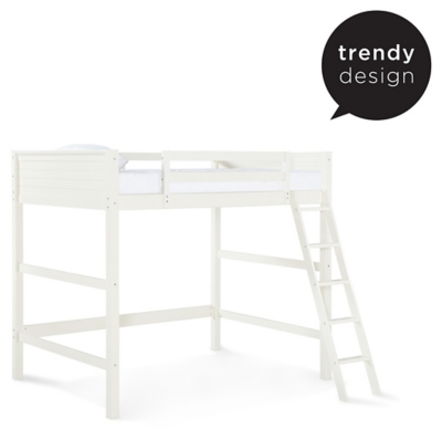 Kids Denver Full Size Wooden Loft Bed with Ladder, White, large