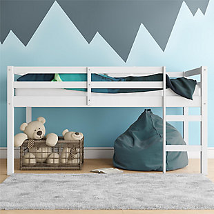 Kids Milton Junior Twin Size Wooden Loft Bed, White, rollover