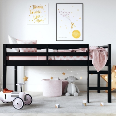 Kids Milton Junior Twin Size Wooden Loft Bed, Black, large