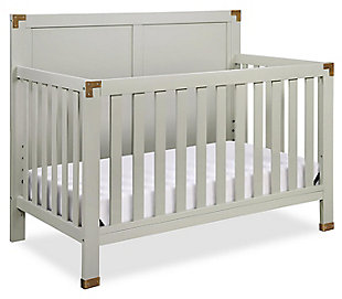 Create a space that is fun and sophisticated with the delightful Miles 5-in-1 convertible crib by Baby Relax. Combining campaign and modern style, this charismatic crib is crafted with a sturdy wood construction and features a panel headboard, vertical slats and simple post style legs. Sleek and safe, this crib comes equipped with four mattress positions that allow you to adjust the height of the platform as your child grows. When your child is ready, the Miles conveniently converts from a crib to a daybed, toddler bed and finally a size bed. From functionality also sprang great design with modern features such as clean lines, a fresh classic gray finish and aged brass-tone metal accents. Combine the Miles 5-in-1 convertible crib with the rest of the Baby Relax Miles collection to design a playy sophisticated nursery room that will grow with your child.Made of wood, engineered wood and metal | Campaign style 5-in-1 convertible crib | Features a modern non-toxic white finish | Includes antiqued brass-tone metal accents on the headboard and footboard | Easily converts into a toddler, daybed or size bed | Adjustable height mattress support with 4 convenient positions to grow with your baby | Uses a standard size crib mattress (sold separately) | Get the entire playy sophisticated look by combining the Miles 5-in-1 convertible crib with the rest of the Baby Relax Miles collection | JPMA certified and meets all CPSC and ASTM safety standards | 1-year limited warranty | For any questions regarding Dorel products, please contact customer service at 1-800-295-1980 | Assembly required