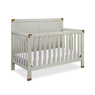 Create a space that is fun and sophisticated with the delightful Miles 5-in-1 convertible crib by Baby Relax. Combining campaign and modern style, this charismatic crib is crafted with a sturdy wood construction and features a full panel headboard, vertical slats and simple post style legs. Sleek and safe, this crib comes equipped with four mattress positions that allow you to adjust the height of the platform as your child grows. When your child is ready, the Miles conveniently converts from a crib to a daybed, toddler bed and finally a full size bed. From functionality also sprang great design with modern features such as clean lines, a fresh classic gray finish and aged brass-tone metal accents. Combine the Miles 5-in-1 convertible crib with the rest of the Baby Relax Miles collection to design a playfully sophisticated nursery room that will grow with your child.Made of wood, engineered wood and metal | Campaign style 5-in-1 convertible crib | Features a modern non-toxic white finish | Includes antiqued brass-tone metal accents on the headboard and footboard | Easily converts into a toddler, daybed or full size bed | Adjustable height mattress support with 4 convenient positions to grow with your baby | Uses a standard size crib mattress (sold separately) | Get the entire playfully sophisticated look by combining the Miles 5-in-1 convertible crib with the rest of the Baby Relax Miles collection | JPMA certified and meets all CPSC and ASTM safety standards | 1-year limited warranty | For any questions regarding Dorel products, please contact customer service at 1-800-295-1980 | Assembly required