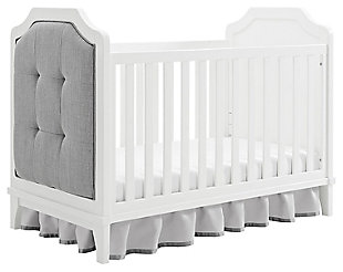 Create a truly stylish and unique nursery room with the Baby Relax Luna 3-in-1 upholstered crib. Blending transitional design with contemporary clean lines, this crib will make a wonderful choice for your little girl or boy. The clipped corner end panels and tufted dove gray upholstered detail give the Luna a luxurious feel and will add sophistication to your baby’s nursery. Crafted in a pure white finish with sturdy wood construction, this crib easily converts into a daybed as well as a toddler bed with the addition of the Luna toddler guard rail (sold separately). Combine the Luna 3-in-1 upholstered crib with the rest of the Baby Relax Luna collection to create a beautiful space that will grow alongside your child for years to come.Made of wood | Transitional design 3-in-1 upholstered convertible crib | Features a modern non-toxic white finish | Includes 2 upholstered end panels with dove gray tufted detail | Easily converts into a daybed or toddler bed with the addition of the Luna toddler guard rail (sold separately) | Uses a standard size crib mattress (sold separately) | JPMA certified and meets all CPSC and ASTM safety standards | Get the entire playfully sophisticated look by combining the Luna 3-in-1 upholstered crib with the rest of the Baby Relax Luna collection | 1-year limited warranty | For any questions regarding Dorel products, please contact customer service at 1-800-295-1980 | Assembly required