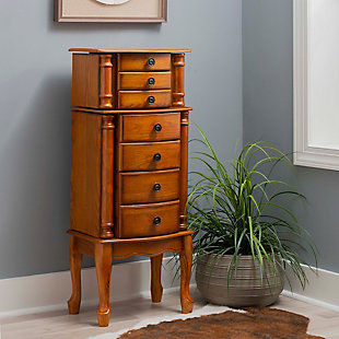 Traditional Jewelry Armoire, Woodland Oak Finish, rollover
