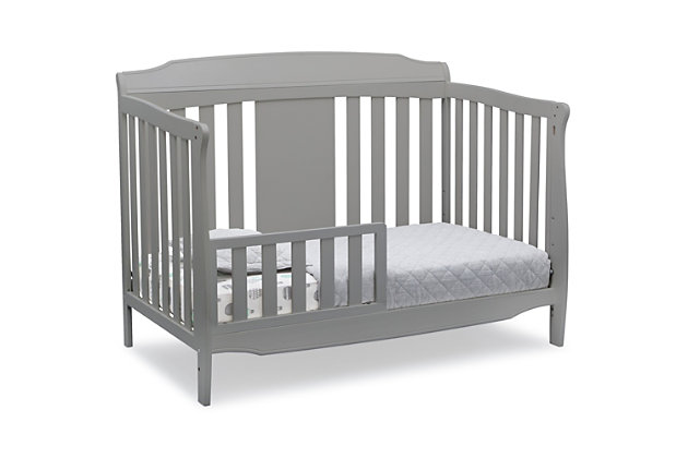 For a fresh take on traditional, look no further than the Westminster 6-in-1 Convertible Baby Crib by Delta Children. It features an updated sleigh-style silhouette, durable finish and cut-corner headboard—a winning combination for any nursery. Timeless details and sturdy wood construction make this crib a great value. The only bed your child will ever need, this versatile crib easily transitions with each stage of their growth by converting to a toddler bed, daybed, sofa and full size bed.Made of pine wood, engineered wood and metal | Gray finish | 6-in-1 crib converts to a toddler bed (guardrail sold separately), daybed, sofa (daybed/sofa rail included) and a full-size bed with headboard only (full bed rails sold separately) | Adjustable height mattress support with 3 convenient positions to grow with your baby | Uses a standard size crib mattress (sold separately); to ensure perfect fit pair with delta children, serta, beautyrest or simmons kids crib mattress | Easy assembly | Delta children cribs are jpma certified, and are tested above and beyond industry standards | For any questions regarding delta children products, please contact consumersupport@deltachildren.com monday to friday, 8:30 a.m. To 6 p.m. (est)