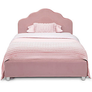 Inspire sweet dreams with this Upholstered Twin Bed by Delta Children. Perfect for your little one’s bedroom, this twin bed shows off velvety pink upholstery with a playful scalloped silhouette for a look both you and your child will love. Generous padding ensures long-lasting comfort and support while sitting up to read or watch TV. The bed’s durable wood platform frame with slats eliminates the need for a box spring. Twin Mattress sold separately.Upholstered twin bed set | Made of pine wood, engineered wood and metal | Pink polyester velvet upholstery; foam padded headboard | Holds up to 350 pounds | Fits standard twin mattress (sold separately) | Bed does not require a foundation/box spring | Built low to the ground to help your little one get in and out of bed | Easy-to-clean | Meets or exceeds all cpsia requirements | Easy assembly | For any questions regarding delta children products, please contact consumersupport@deltachildren.com monday to friday, 8:30 a.m. To 6 p.m. (est)