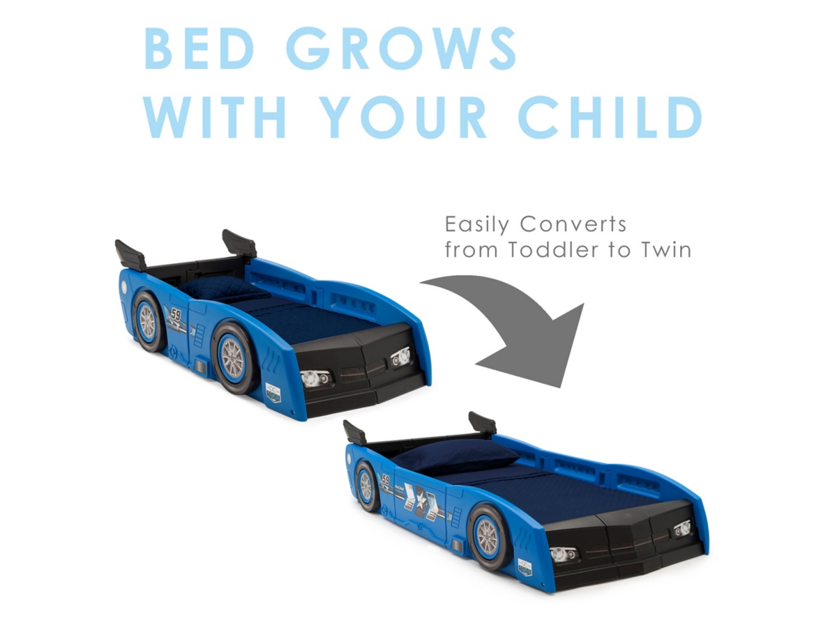 Delta Children Grand Prix Race Car Toddler And Twin Bed, Blue, large