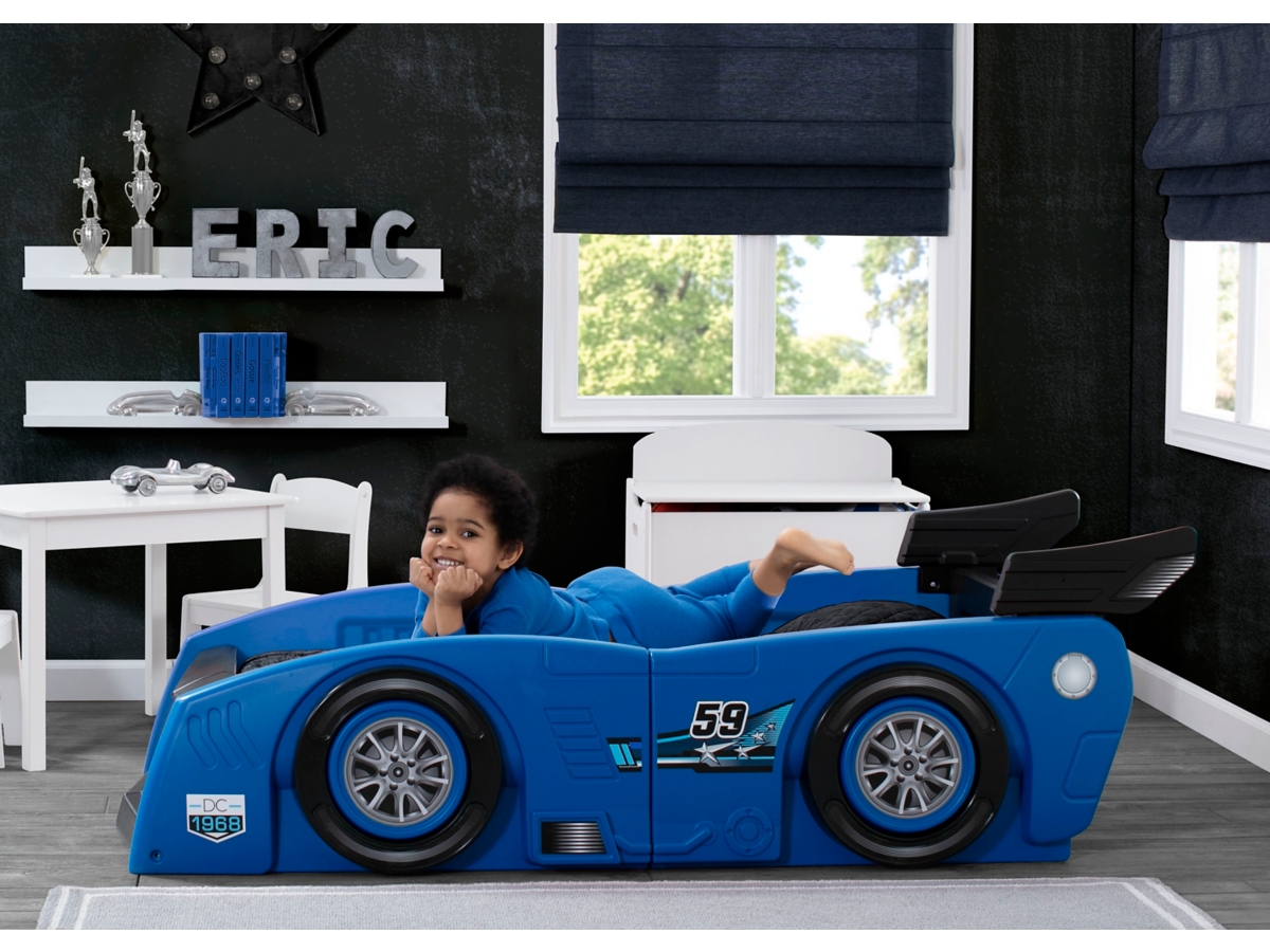Delta Children Grand Prix Race Car Toddler And Twin Bed, Blue, large