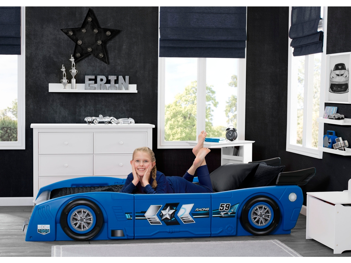 Delta Children Grand Prix Race Car Toddler And Twin Bed, Blue, large