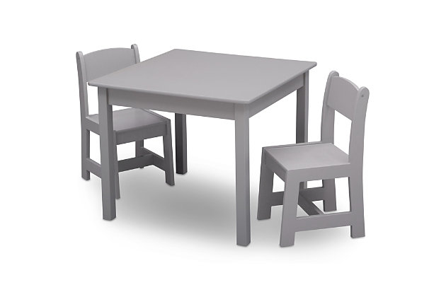 The perfect foundation for fun and learning, the MySize Kids Table & 2 Chairs Set from Delta Children features a smooth, wood top that makes it extremely durable and easy to clean. Whether your child uses it for art projects, tea parties, snack time or homework, this table and chair set will enhance their sense of wonder. Sized just right for your growing child, the MySize Table & 2 Chairs Set will provide years of creative fun. The table's beautiful finish complements existing bedroom, playroom or living room decor, allowing you to create a space that works for kids and adults alike.Includes table and 2 chairs | Made of pine wood, engineered wood and metal | Chair holds up to 50 pounds | Recommended for ages 3+ | Assembly required | Meets or exceeds all safety standards set by the cpsc | For any questions regarding delta children products, please contact consumersupport@deltachildren.com monday to friday, 8:30 a.m. To 6 p.m. (est)