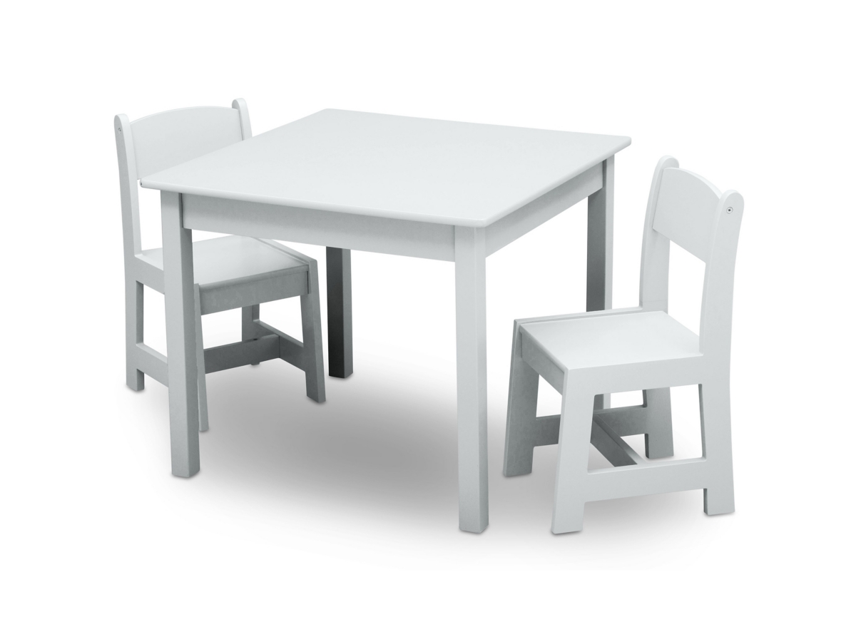 Delta Children Mysize Kids Wood Table And Chair Set (2 Chairs Included), White, large