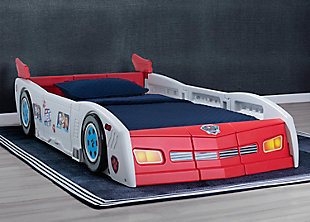 All paws on deck! Your little one will love reenacting rescue missions before bedtime with this PAW Patroller Toddler and Twin Car Bed by Delta Children. This sleek bed resembles the ultimate rescue vehicle, the PAW Patroller from PAW Patrol, with realistic details like an aerodynamic spoiler, 3D accents and decals that accentuate the headlights and wheels. Additional decals of Chase, Marshall, Rubble, Skye and Everest make sure your child’s favorite pups are along for the ride, every single night. Its grow-with-me design starts out as a toddler bed, then easily converts into a twin bed by inserting four included panels that extend the length and width of the bed. To ensure your child's safety the mattress sits low in the bedframe while the sides of the car act as secure guardrails. Take it for a spin today!Toddler to twin bed set | Made of durable molded plastic; easy-to-apply decals included | Converts from toddler to twin bed using the included conversion kit | Toddler version fits standard crib mattress; twin size fits standard twin mattress (each sold separately) | Optional bunky board or box spring sold separately | Built low to the ground to help your little one get in and out of bed; eliminates need for guardrails | Meets or exceeds all cpsia requirements | Easy assembly | Made in the usa | For any questions regarding delta children products, please contact consumersupport@deltachildren.com monday to friday, 8:30 a.m. To 6 p.m. (est)