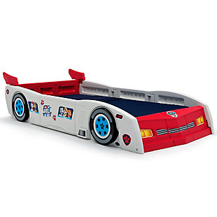 All paws on deck! Your little one will love reenacting rescue missions before bedtime with this PAW Patroller Toddler and Twin Car Bed by Delta Children. This sleek bed resembles the ultimate rescue vehicle, the PAW Patroller from PAW Patrol, with realistic details like an aerodynamic spoiler, 3D accents and decals that accentuate the headlights and wheels. Additional decals of Chase, Marshall, Rubble, Skye and Everest make sure your child’s favorite pups are along for the ride, every single night. Its grow-with-me design starts out as a toddler bed, then easily converts into a twin bed by inserting four included panels that extend the length and width of the bed. To ensure your child's safety the mattress sits low in the bedframe while the sides of the car act as secure guardrails. Take it for a spin today!Toddler to twin bed set | Made of durable molded plastic; easy-to-apply decals included | Converts from toddler to twin bed using the included conversion kit | Toddler version fits standard crib mattress; twin size fits standard twin mattress (each sold separately) | Optional bunky board or box spring sold separately | Built low to the ground to help your little one get in and out of bed; eliminates need for guardrails | Meets or exceeds all cpsia requirements | Easy assembly | Made in the usa | For any questions regarding delta children products, please contact consumersupport@deltachildren.com monday to friday, 8:30 a.m. To 6 p.m. (est)