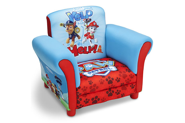 Your child's favorite canines come to life on this Nick Jr. PAW Patrol Upholstered Chair from Delta Children. Boasting colorful graphics of Chase, Marshall and all their furry friends, this cool blue chair also features a sturdy hardwood frame and padded seat for your little one's comfort. Recommended for ages 3 and above.Made of pine wood, metal and foam | Polyester upholstery | Recommended for ages 3+ | Holds up to 100 pounds | Assembly required | Meets or exceeds all safety standards set by the cpsc | For any questions regarding delta children products, please contact consumersupport@deltachildren.com monday to friday, 8:30 a.m. To 6 p.m. (est)