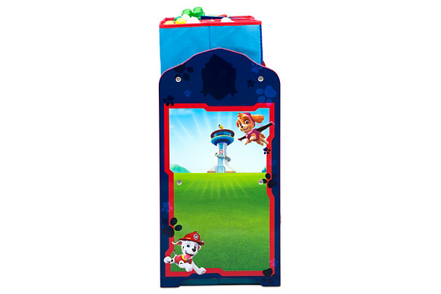 This Nick Jr. PAW Patrol 6-Bin Design and Store Toy Organizer by Delta Children will keep your child's space cute and clean. Designed for little kids with big imaginations, this cool toy storage bin features colorful graphics of Chase, Rubble, Rocky, Zuma, Marshall, Skye and Everest. It comes with reusable vinyl cling stickers that allow your child to decorate the sides themselves. The stickers feature PAW Patrol characters that encourage kids to create magical scenes on the sides of the bin. Supported by a sturdy frame, this practical storage piece features six fabric toy bins in three different sizes to stow a ton of toys. A great option for any room, the PAW Patrol 6-Bin Design and Store Toy Organizer will make cleaning up fun.Made of pine wood, engineered wood and metal | 6 fabric bins (1 large, 2 medium and 3 small); reusable vinyl cling stickers | Recommended for ages 3+ | Assembly required | Meets or exceeds all safety standards set by the cpsc | For any questions regarding delta children products, please contact consumersupport@deltachildren.com monday to friday, 8:30 a.m. To 6 p.m. (est)