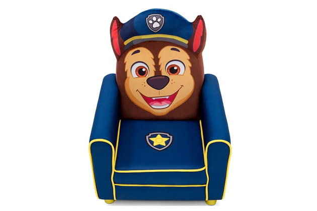 Chase is on the case—and on this PAW Patrol Figural Upholstered Kids Chair by Delta Children. Designed to resemble Adventure Bay's most-trusted police dog, this cozy chair for kids features plush fabrics, detailed graphics and 3D accents of Chase's ears and police hat. Full of character, this chair will be the star attraction in any room.Made of pine wood, metal and foam | Polyester upholstery | Recommended for ages 3+ | Holds up to 100 pounds | Assembly required | Meets or exceeds all safety standards set by the cpsc | For any questions regarding delta children products, please contact consumersupport@deltachildren.com monday to friday, 8:30 a.m. To 6 p.m. (est)