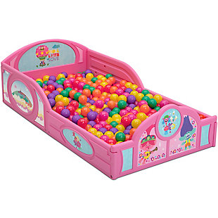 This Trolls World Tour Plastic Sleep and Play Toddler Bed by Delta Children hits all the right notes. Featuring hair-raising 3D accents paired with colorful decals of Poppy and Branch, this kids’ toddler bed will inspire Troll-ific dreams. The bed’s low mattress height and built-in guardrails make it the best option for your child’s first big-kid bed, giving the independence they crave while keeping them safe throughout the night. And that’s not all, the bed’s versatile plastic frame can also be used as a play enclosure or a ball pit (play balls not included). Get this toddler bed today and bring home the magic of Trolls.Made of plastic | Attached guardrails | Fits standard crib mattress (sold separately) | Recommended for ages 15 months+ | Holds up to 50 pounds | Assembly required | Jpma certified to meet or exceed all safety standards set by the cpsc & astm | For any questions regarding delta children products, please contact consumersupport@deltachildren.com monday to friday, 8:30 a.m. To 6 p.m. (est)