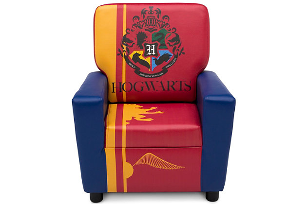 Expecto Patronum! Conjure up some coziness with this Harry Potter High Back Upholstered Chair by Delta Children. Featuring the crests of the four Hogwarts houses; Gryffindor, Ravenclaw, Slytherin and Hufflepuff, this magical kids’ chair will cast a stylish spell on any space—no matter which house the sorting hat selected for you. The chair’s high, supportive back, plush padding and easy-to-clean faux leather upholstery (that repels everything from Butterbeer to Flavour Beans) makes it the perfect place for wizards, witches and Muggles alike to snuggle up and enjoy their favorite Harry Potter book.Made of pine wood, metal and foam | Faux leather polyester upholstery | Recommended for ages 3+ | Holds up to 100 pounds | Assembly required | Cleans easily with soap and water | Meets or exceeds all safety standards set by the cpsc | For any questions regarding delta children products, please contact consumersupport@deltachildren.com monday to friday, 8:30 a.m. To 6 p.m. (est)