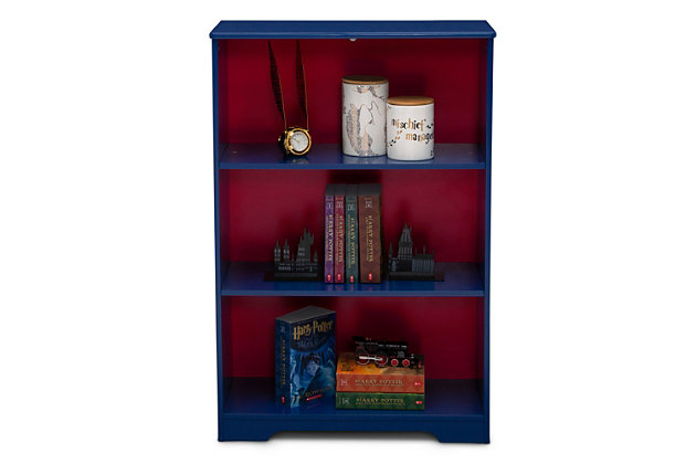 Showcase your love for the Wizarding World of Harry Potter with this Harry Potter Deluxe 3-Shelf Bookcase by Delta Children. The ideal bookshelf for Wizards, Witches and Muggles alike, its three spacious shelves allow your child to create their very own Hogwarts library at home. Featuring colorful artwork of all the Hogwarts Houses—Gryffindor, Slytherin, Ravenclaw and Hufflepuff—this spellbinding storage piece made of sturdy wood lets you show off favorite characters, icons and House pride.Made of pine wood, engineered wood and metal | 3 open shelves | Recommended for ages 3+ | Easy assembly | For any questions regarding delta children products, please contact consumersupport@deltachildren.com monday to friday, 8:30 a.m. To 6 p.m. (est)