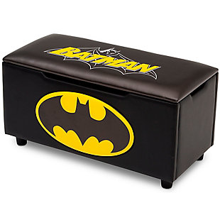 The Caped Crusader will be on the scene with this DC Comics Batman Upholstered Storage Bench from Delta Children. The bold, 3D appliqued Bat Signal will light the way to the comfy seat while the durable wood frame and fully upholstered faux leather construction ensures it’s built to last. Whether at the foot of your child’s bed, in the playroom or the living room, this fully upholstered bench has you covered. For added functionality, the foam padded top of this bench opens to reveal tons of storage for toys, blankets or games. More than just the protector of Gotham City, Batman is now ready to provide a versatile seating option where you can put on shoes or just kick back and relax.Made of pine wood, engineered wood, metal and foam | Faux leather polyester upholstery | Removable lid | Holds up to 250 pounds | Recommended for ages 3+ | Easy assembly | For any questions regarding delta children products, please contact consumersupport@deltachildren.com monday to friday, 8:30 a.m. To 6 p.m. (est)