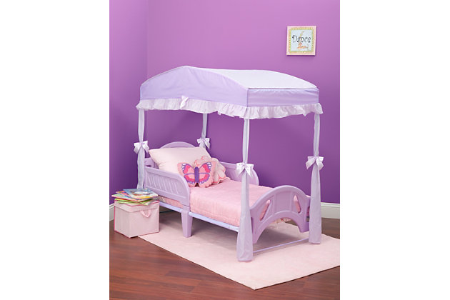 Add a whimsical touch to your nursery with the pink Delta Toddler Bed Canopy. It creates a cozy, relaxing space for your little one to sleep. This charming pink toddler bed accessory fits most wooden or plastic toddler beds. The ribbon and ruffle add elegance to the Delta Toddler Bed Canopy. Create a magical space over your child's bed with this bed canopy. Canopy only; toddler bed sold separately.Made of polyester, plastic and metal | Canopy only; fits most toddler beds | Easy assembly | For any questions regarding delta children products, please contact consumersupport@deltachildren.com monday to friday, 8:30 a.m. To 6 p.m. (est)