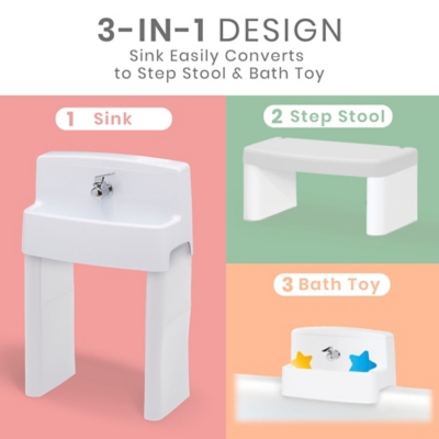 Delta Children Perfectsize 3-in-1 Convertible Sink, Step Stool And Bath Toy For Kids, White/gray, White, large