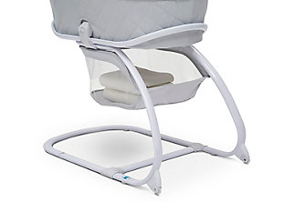 The Deluxe Moses Bassinet from Delta Children is a comfortable sleep space for newborns that combines a Moses basket with a standard bassinet. The adorable Moses basket safely attaches to the bassinet frame, and can be easily removed, so you can keep your baby nearby as you move around the house. To calm your newborn, the attached electronic pod plays peaceful music or emits gentle vibrations while two plush hanging toys attached to the canopy stimulate Baby’s visual senses. A soft nightlight will help you check in on your little one without disturbing them, and an easy-to-reach storage basket keeps blankets, diapers or other supplies nearby. The bassinet’s adjustable canopy offers light-blocking protection for daytime naps. A great first sleep space for your baby, the Deluxe Moses Bassinet from Delta Children is a versatile option that works in your bedroom, the living room, the kitchen, or wherever you may go.Made of plastic, metal and fabric | 2-in-1 design allows use with or without bassinet stand | Includes 1" water-resistant pad and machine washable mattress cover | Electronic pod emits lights, sounds and vibrations; requires 3 aa batteries (not included) | Adjustable canopy with 2 plush hanging toys | Easy-roll wheels for mobility | Storage underneath | Easy assembly (no tools required) | Recommended for ages 0-5 months; holds up to 15 pounds | Jpma certified to meet or exceed all safety standards set by the cpsc & astm | For any questions regarding delta children products, please contact consumersupport@deltachildren.com monday to friday, 8:30 a.m. To 6 p.m. (est)