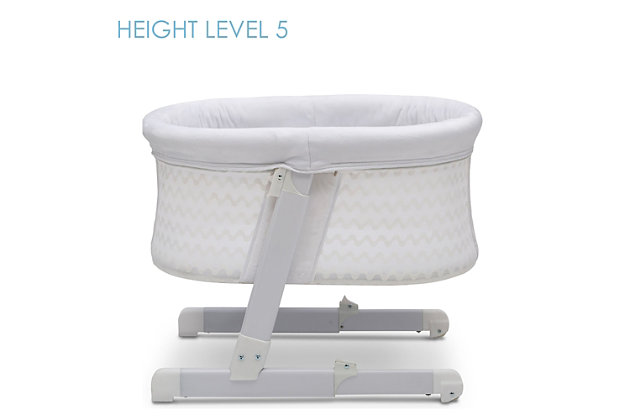 The Oval City Sleeper Bassinet from Simmons Kids is there for your baby as they grow. Making it extremely easy and safe to room share with your little one from birth to five months, this newborn bassinet features five height levels that allow you to lower or raise the unit as needed. Raise it to one of the higher height levels, and keep it near your bed so you can tend to your newborn at night. Lower it while seated so your baby can see you clearly. Slightly tilt the bassinet to engage the wheels that allow you to easily move it from room to room. The included quilted mattress pad offers a firm, comfortable surface to sleep on while mesh sides provide a clear view of baby and help air circulate. A must-have for new parents, the Oval City Sleeper Bassinet helps makes the first few months with your baby stress-free by providing a safe room-sharing option for your family.Made of plastic, metal and fabric | Slim base with wheels easily slides under your bed, sofa or chair | 5 adjustable heights allow you to pick the setting that works best wherever you are | Includes machine washable quilted waterproof mattress pad cover | Recommended use from birth to 5 months (up to 15 pounds) | Assembly required | Jpma certified to meet or exceed all safety standards set by the cpsc & astm | For any questions regarding delta children products, please contact consumersupport@deltachildren.com monday to friday, 8:30 a.m. To 6 p.m. (est)