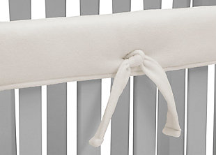 Ensure baby stays safe and your crib stays in top condition with this Fleece Crib Rail Cover/Protector for Long Rails from Delta Children. Thoughtfully designed with parent and baby in mind, this crib wrap protects your baby from accidently ingesting paint while they teethe, as well as prevents damage to your crib from teething marks and drool. Constructed from super-cozy, sherpa fleece, this cover is soft to the touch and slightly padded, helping keep baby safe from bumps and bruises, too. Its waterproof backing further ensures the crib’s protection, creating a barrier that blocks moisture from escaping through to the crib. A must-buy if your crib converts into a big-kid bed, this rail cover will protect your furniture (and your investment) for years to come.Made of polyester | Sherpa fleece front with waterproof backing | Attaches with easy-to-use ties | Machine washable | For any questions regarding delta children products, please contact consumersupport@deltachildren.com monday to friday, 8:30 a.m. To 6 p.m. (est)