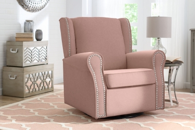 Delta Children Middleton Upholstered Glider Swivel Rocker Chair, Pink, large